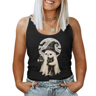 Ghost Cat Spooky Black Halloween Coffee Lover Women Tank Top | Seseable UK