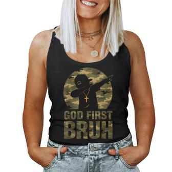God First Bruh Dabbing Boy Camo Christian Kids Cross Faith Women Tank Top | Seseable UK