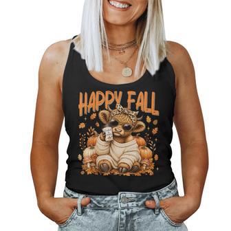 Happy Fall Highland Cow Coffee Pumpkin Autumn Thanksgiving Women Tank Top | Seseable UK