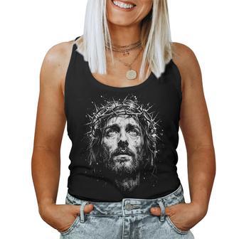 Jesus Christ Crown Of Thorns Christian Jesus Face Women Tank Top | Seseable UK