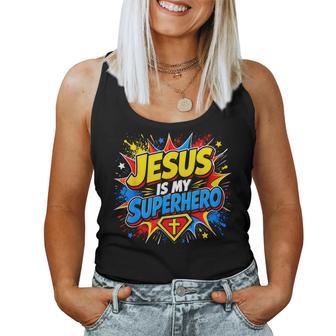Jesus Is My Superhero Christian Faith Comic Kids Cross Women Tank Top | Seseable UK