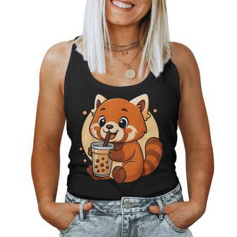 Lindo Panda Rojo Kawaii Anime Bebiendo Té Burbuja Niña Niños Camiseta sin mangas para mujer - Regaloses