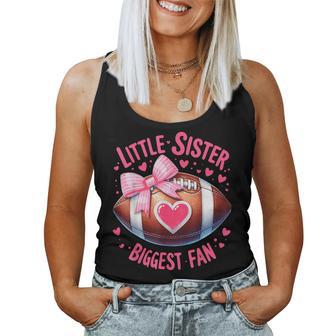 Little Sister Biggest Fan Cute Coquette Pink Bow Football Women Tank Top - Thegiftio UK