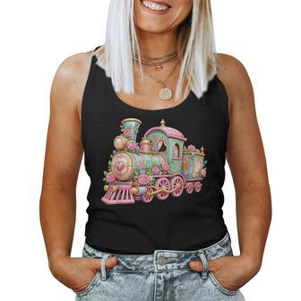 Locomotive Àapeur Romantique Avec Train De Fleurs Roses Débardeur pour femme - Cadeauxyz