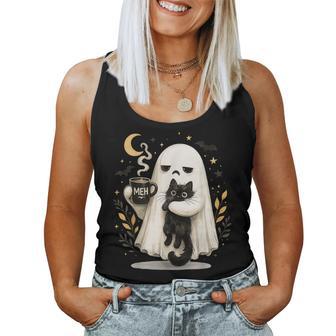 Meh Ghost Cat Spooky Black Cat Halloween Coffee Lover Women Tank Top | Seseable UK
