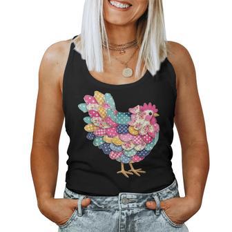 Patchwork Chicken Floral Polka Dot Farmhouse Hen Graphic Women Tank Top - Thegiftio UK