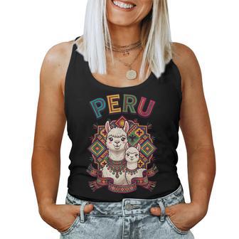 Recuerdo De Perú Llamas Lindas Y Coloridos Patrones Populares Andinos Camiseta sin mangas para mujer - Regaloses