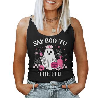 Say Boo To The Flu Nurse Ghost Halloween Vaccine Women Tank Top | Seseable UK