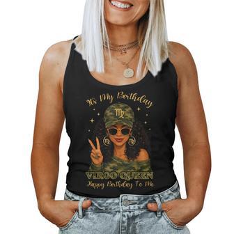 Virgo Queen Black Woman With Cap Camo It's My Birthday Party Women Tank Top | Seseable UK
