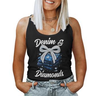 Women's Diamonds And Denim Bow Glam Western Fashion For Ladies Girls Women Tank Top | Seseable UK