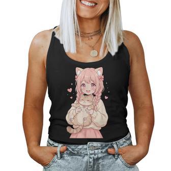 かわいい アニメ 女の子 抱っこ 猫 かわいい 漫画 猫好き オタク レディースタンクトップ - Kawaiitshirt