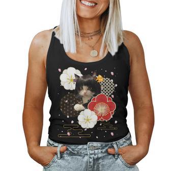 ボブキャット ウィッグ カツラ おかっぱ 猫 日本 和風 美しい 花 猫ミーム レディースタンクトップ - Kawaiitshirt