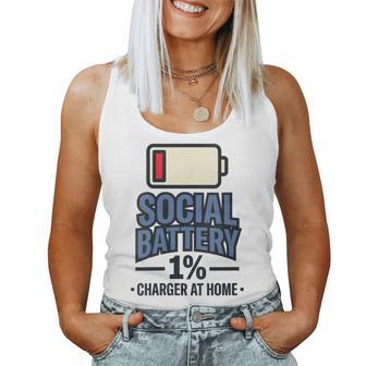 Bateríaocial Cargador 1 En Ansiedad Cita Hogar Humor Divertido Cuello Camiseta sin mangas para mujer - Regaloses
