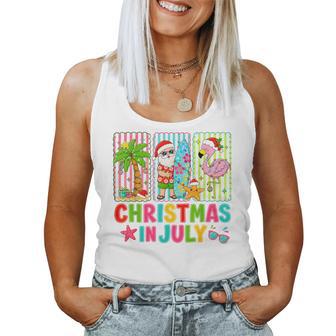 Christmas In July Beach Flamingo Tree Santa Summer Vacation Women Tank Top | Seseable UK