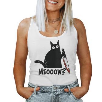 Meow Chat Avec Couteau Humour Noir Humour Noir Humour Débardeur pour femme - Cadeauxyz