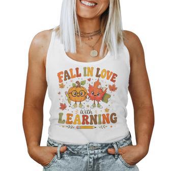 Preppy Fall In Love With Learning Autumn Pumpkin Teacher Women Tank Top | Seseable UK
