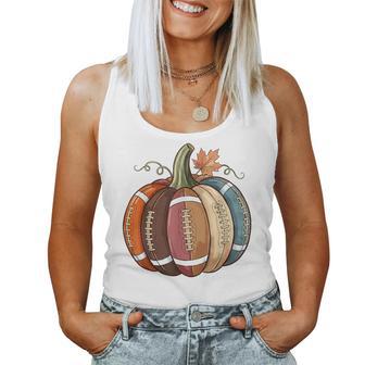 Vintage Cozy Fall Football In Pumpkin Shape Game Day Season Women Tank Top | Seseable UK