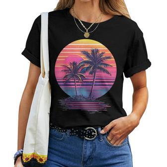 80S Retro Palmeras Puesta Deol Hombre Camiseta de mujer - Regaloses