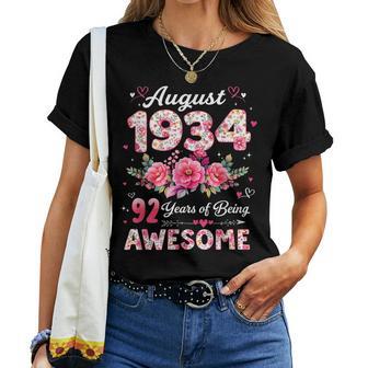 92歳 1934年8月 花柄 92歳 誕生日 男性 女性 レディースTシャツ - Kawaiitshirt