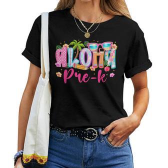 Aloha Pre K Teacher Flower Summer Beach Vacation First Day Women T-shirt | Seseable UK