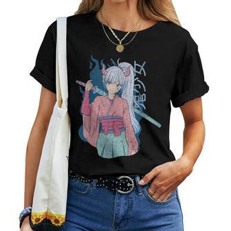 Anime Girl Katana Manga Japón Lindo Kawaii Waifu Retro Camiseta de mujer - Regaloses