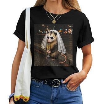 Bachelorette Possum Drinking Wine Feral Bride Newly Engaged Women T-shirt | Seseable UK