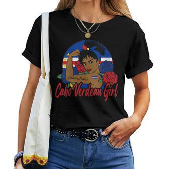 Caboerde Girl Caboerdean Chica Caboerde Bandera Cuello Negro Manga Corta Ajustado Adulto Pequeño Eu 15-165 Regular Mediano Es Chicas Camiseta de mujer - Regaloses
