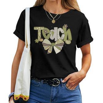 Camo Teach Coquette Bow Retro Camouflage Teacher Women T-shirt | Seseable UK