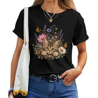 Cat Flower Floral Cute Cat Flower Women T-shirt | Seseable UK