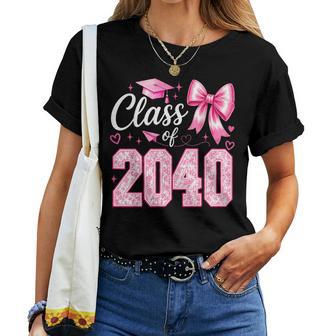 Class Of 2040 Grow With Me Graduation Pink Coquette Bow Girl Women T-shirt | Seseable UK