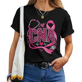 Cna Leopard Skin Breast Cancer Pink Ribbon Heartbeat Nurse Women T-shirt | Seseable UK