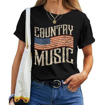 Country Musique Rétrointage Guitare Drapeau Américain T-shirt femme - Cadeauxyz