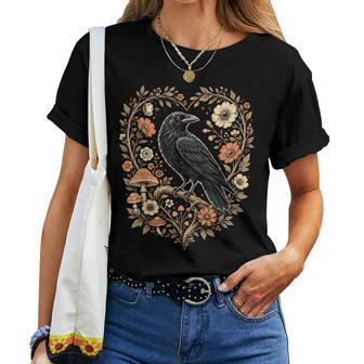 Crow Raven Floral Gothic Nature Women T-shirt | Seseable UK