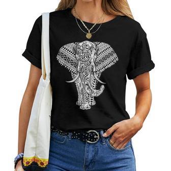 Elefant Mandala Muster Indischer Elephant Afrika Motiv T-shirt Frauen - Geschenkecke