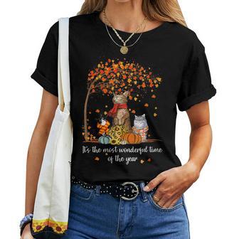 Es La Época Más Maravillosa Del Año Familia Gatos Otoño Cuello Camiseta de mujer - Regaloses
