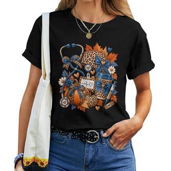 Fall Nurse Leopard Pumpkin Coquette Bow Girls Autumn Women T-shirt | Seseable UK