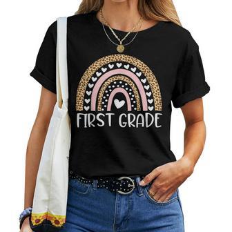 First Grade Boho Rainbow Leopard Back To School Teacher Girl Women T-shirt | Seseable UK