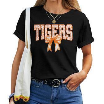 Floral Coquette Bow Tigers School Sports Team Spirit Women T-shirt | Seseable UK