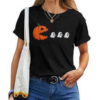 Halloween Pumpkin Eating Ghost Gamer Kids Women T-shirt | Seseable UK