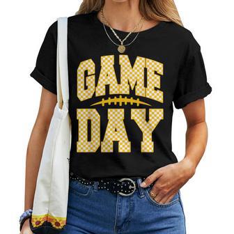 Game Day Football Season Football Mama Girl Black Gold Vibes Women T-shirt | Seseable UK