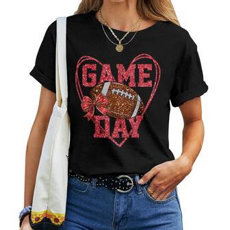Game Day Touchdown Football Heart Mom Girls Go Cheer Red Women T-shirt | Seseable UK
