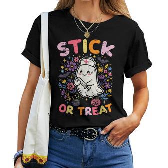 Halloween Nurse Stick Or Treat Ghost Costume Scrub Top Women Women T-shirt | Seseable UK