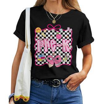 Hello Pre-K Checkered Kids Girl Teachers Back To School Prek Women T-shirt | Seseable UK