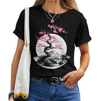 Japonais Cherry Blossom Sakura Moon Fuji Manche Longue T-shirt femme - Cadeauxyz