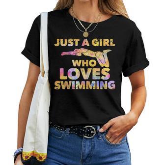 Just A Girl Who Loves Natación Divertidas Niñas Nadadoras Camiseta de mujer - Regaloses