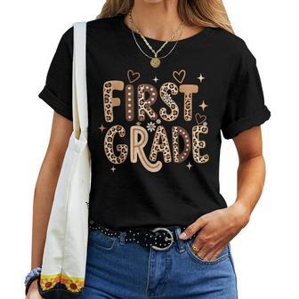 Leopard First Grade Bow Floral Back To School Teachers Girls Women T-shirt | Seseable UK