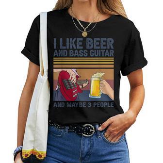 I Like Beer And Bass ギターと 3人 ベーシストギフト レディースTシャツ - Kawaiitshirt