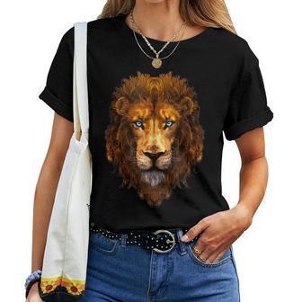 Lion Face Head Blue Eyes Dibujo Artístico Para Hombres Niños Es In Mangas Camiseta de mujer - Regaloses