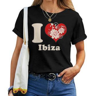 I Love Ibiza Floral Heart España Cuello Camiseta de mujer - Regaloses