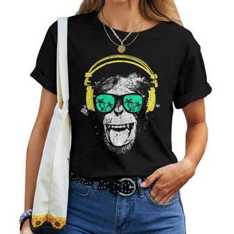 Monkey Dj Mit Kopfhörer Undonnenbrille Geschenkidee T-shirt Frauen - Geschenkecke